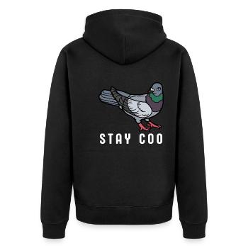 Stay Coo Bird | Funny Cool Pigeon Birding - Unisex Premium Bio Zip Hoodie - Schwarz - Hinten - Nico (187cm)