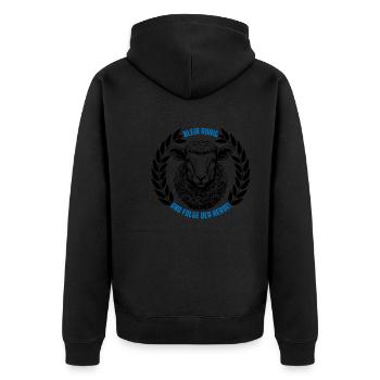 Schaf bleib ruhig und folge der Herde - Unisex Premium Bio Zip Hoodie - Schwarz - Hinten - Nico (187cm)