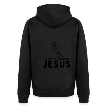 I'm Sticking With Jesus - Unisex Premium Bio Zip Hoodie - Schwarz - Hinten - Nico (187cm)