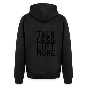 Talk Less Lift More 7 - Unisex Premium Organic Zip Hoodie - black - Back - Nico (187cm)
