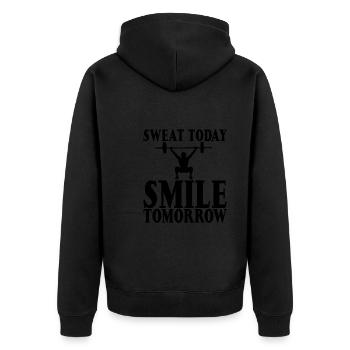 Sweat Today Smile Tomorrow - Unisex Premium Organic Zip Hoodie - black - Back - Nico (187cm)