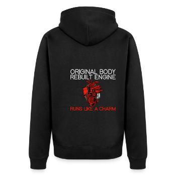 Original Body, Rebuilt Engine, Runs Like A Charm - Unisex Premium Organic Zip Hoodie - black - Back - Nico (187cm)