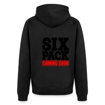 Six Pack Coming Soon 26 - Unisex Premium Bio Zip Hoodie - Schwarz - Hinten - Nico (187cm)
