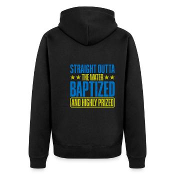 Straight Outta The Water and Baptized 16 - Unisex Premium Organic Zip Hoodie - black - Back - Nico (187cm)