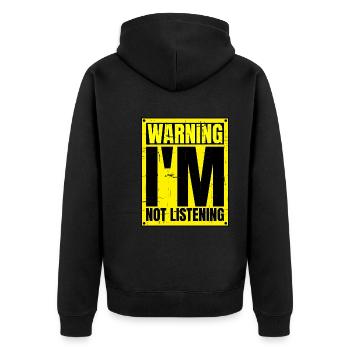 Warning I'm Not Listening 24 - Unisex Premium Bio Zip Hoodie - Schwarz - Hinten - Nico (187cm)