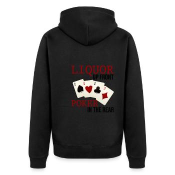 Liquor Up Front, Poker In The Rear 3 - Unisex Premium Bio Zip Hoodie - Schwarz - Hinten - Nico (187cm)