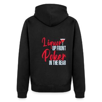 Liquor Up Front, Poker In The Rear 4 - Unisex Premium Bio Zip Hoodie - Schwarz - Hinten - Nico (187cm)