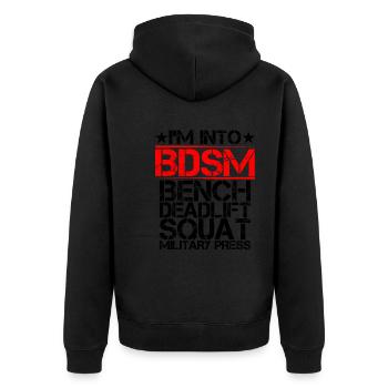 Je suis dans le banc BDSM Squat Deadlift Presse militaire9 - Veste à capuche bio Premium Unisexe - noir - Dos - Nico (187cm)