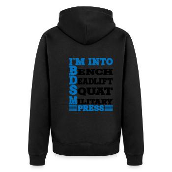 Je suis dans BDSM banc squat soulevé de terre presse militaire10 - Veste à capuche bio Premium Unisexe - noir - Dos - Nico (187cm)