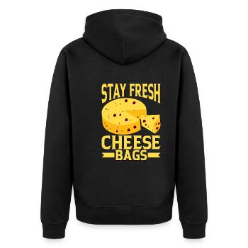 Stay Fresh Cheese Bags 16 - Unisex Premium Bio Zip Hoodie - Schwarz - Hinten - Nico (187cm)