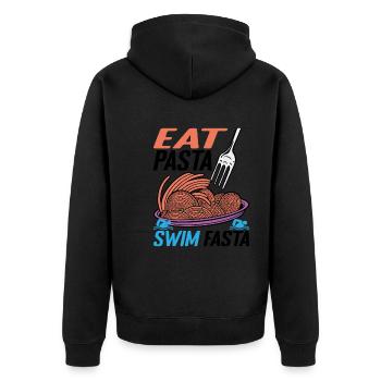 Eat Pasta Swim Fasta 11 - Unisex Premium Bio Zip Hoodie - Schwarz - Hinten - Nico (187cm)