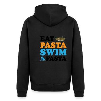 Eat Pasta Swim Fasta 9 - Unisex Premium Bio Zip Hoodie - Schwarz - Hinten - Nico (187cm)