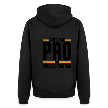 I Put The Pro In Procrastination 5 - Unisex Premium Bio Zip Hoodie - Schwarz - Hinten - Nico (187cm)