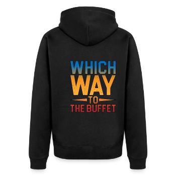 Which Way To The Buffet 12 - Unisex Premium Bio Zip Hoodie - Schwarz - Hinten - Nico (187cm)