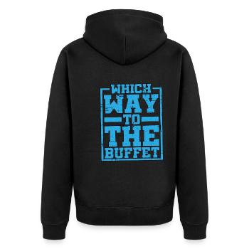 Which Way To The Buffet 11 - Unisex Premium Bio Zip Hoodie - Schwarz - Hinten - Nico (187cm)