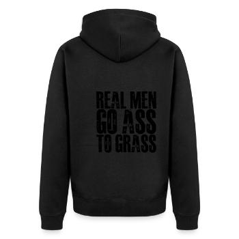 Real Men Go Ass To Grass 2 - Unisex Premium Bio Zip Hoodie - Schwarz - Hinten - Nico (187cm)