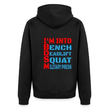 Im dans BDSM Banc Squat Soulevé de terre Presse militaire14 - Veste à capuche bio Premium Unisexe - noir - Dos - Nico (187cm)