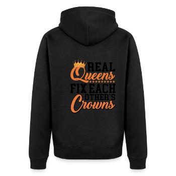 Real Queens Fix Each Other's Crowns - Unisex Premium Bio Zip Hoodie - Schwarz - Hinten - Nico (187cm)