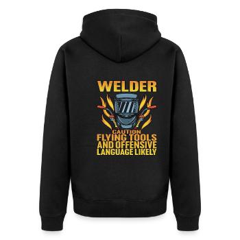 Welder, Flying Tools And Offensive Language - Unisex Premium Organic Zip Hoodie - black - Back - Nico (187cm)