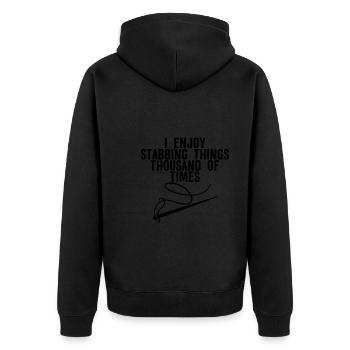 I Enjoy Stabbing Things Thousands Of Times - Unisex Premium Bio Zip Hoodie - Schwarz - Hinten - Nico (187cm)