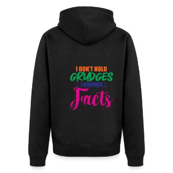 I Don't Hold Grudges, I Remember Facts 2 - Unisex Premium Bio Zip Hoodie - Schwarz - Hinten - Nico (187cm)