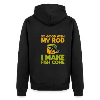 So Good With My Rod, I Make Fish Come - Unisex Premium Bio Zip Hoodie - Schwarz - Hinten - Nico (187cm)