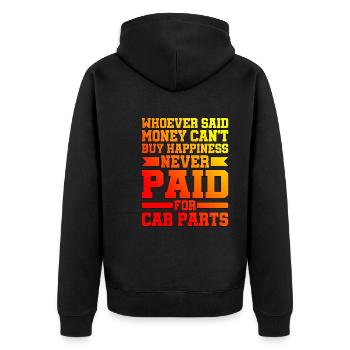 Whoever Said Money Can't Buy Happiness 2 - Unisex Premium Bio Zip Hoodie - Schwarz - Hinten - Nico (187cm)
