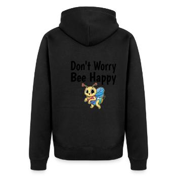 Don't Worry Bee Happy 35 - Unisex Premium Organic Zip Hoodie - black - Back - Nico (187cm)
