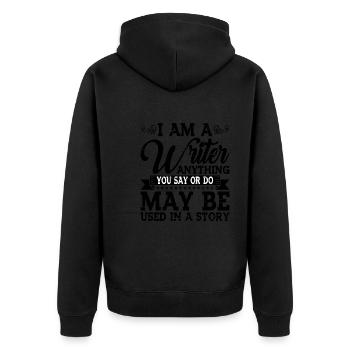 Tout ce que vous dites ou faites peut être utilisé dans une histoire 28 - Veste à capuche bio Premium Unisexe - noir - Dos - Nico (187cm)