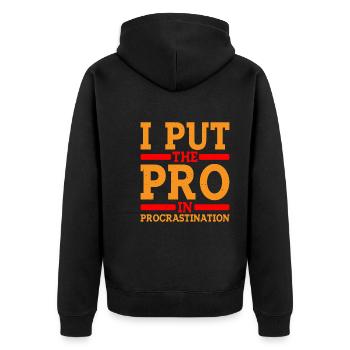 I Put The Pro In Procrastination 8 - Unisex Premium Bio Zip Hoodie - Schwarz - Hinten - Nico (187cm)