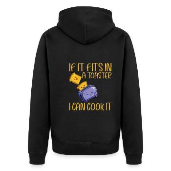 If It Fits In A Toaster, I Can Cook It - Unisex Premium Bio Zip Hoodie - Schwarz - Hinten - Nico (187cm)