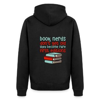 Book Nerds They Become Rare First Editions - Unisex Premium Bio Zip Hoodie - Schwarz - Hinten - Nico (187cm)
