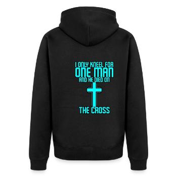 I Only Kneel For One Man And He Died On The Cross3 - Unisex Premium Organic Zip Hoodie - black - Back - Nico (187cm)