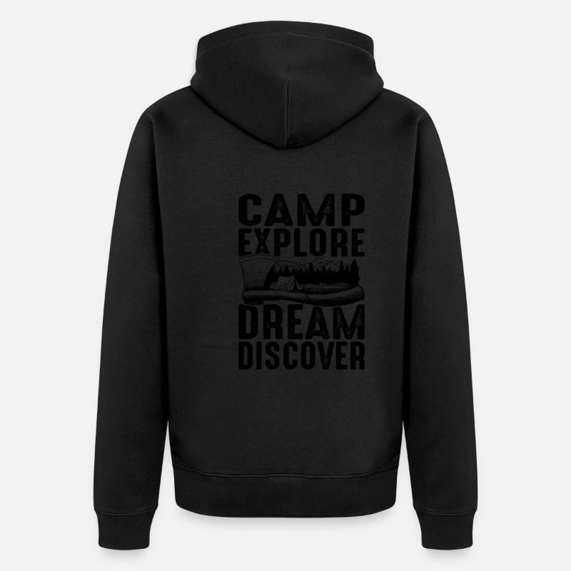 Camp Explore Dream Discover - Unisex Premium Bio Zip Hoodie - Schwarz