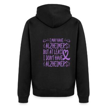 But At Least I Don't Have Alzheimer's - Unisex Premium Organic Zip Hoodie - black - Back - Nico (187cm)