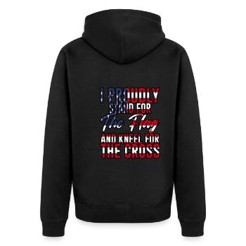 I Proudly Stand For The Flag Kneel For The Cross 3 - Unisex Premium Bio Zip Hoodie - Schwarz - Hinten - Nico (187cm)