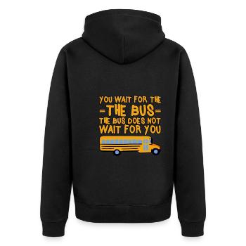 Vous attendez le bus Le bus n’attend pas 4 - Veste à capuche bio Premium Unisexe - noir - Dos - Nico (187cm)