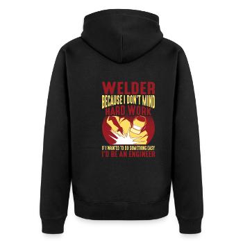 Welder, Because I Don't Mind Hard Work 2 - Unisex Premium Bio Zip Hoodie - Schwarz - Hinten - Nico (187cm)