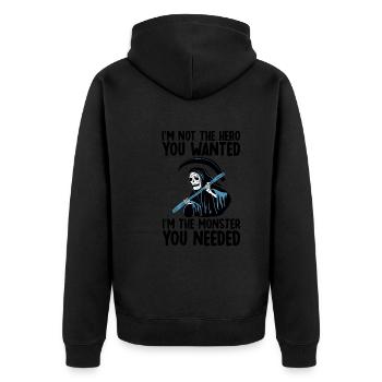 Not The Hero You Wanted, The Monster You Needed 2 - Unisex Premium Bio Zip Hoodie - Schwarz - Hinten - Nico (187cm)