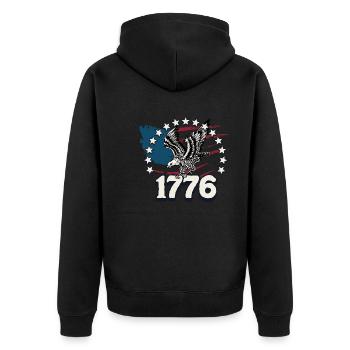 American USA Freedom Justice Fighter Abe 1776 - Unisex Premium Bio Zip Hoodie - Schwarz - Hinten - Nico (187cm)