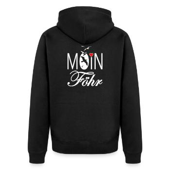 Moin Föhr weiß rot - Unisex Premium Bio Zip Hoodie - Schwarz - Hinten - Nico (187cm)