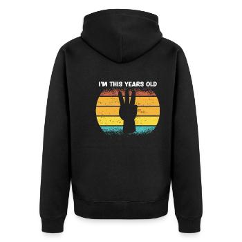 I'm This Years Old Vintage 3rd Birthday Kids - Unisex Premium Organic Zip Hoodie - black - Back - Nico (187cm)
