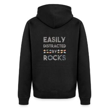 Geologie lässt sich leicht vom Gesteinssammler ablenken - Unisex Premium Bio Zip Hoodie - Schwarz - Hinten - Nico (187cm)