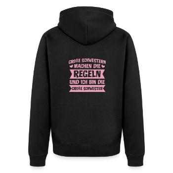 Ich bin die große Schwester Babyparty Schwanger - Unisex Premium Bio Zip Hoodie - Schwarz - Hinten - Nico (187cm)