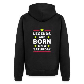 Les légendes naissent un samedi (lignes, étoiles) - Veste à capuche bio Premium Unisexe - noir - Dos - Nico (187cm)