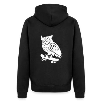 Schneeeule Skateboarder Skatersilhouette Minimalis - Unisex Premium Bio Zip Hoodie - Schwarz - Hinten - Nico (187cm)