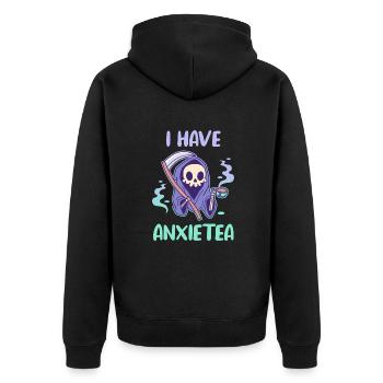 Kawaii Grim Reaper drinks tea - Unisex Premium Organic Zip Hoodie - black - Back - Nico (187cm)