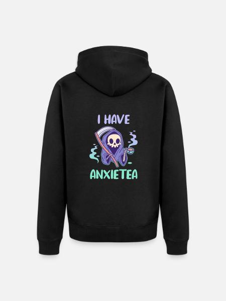 Kawaii Grim Reaper drinks tea - Unisex Premium Organic Zip Hoodie - black