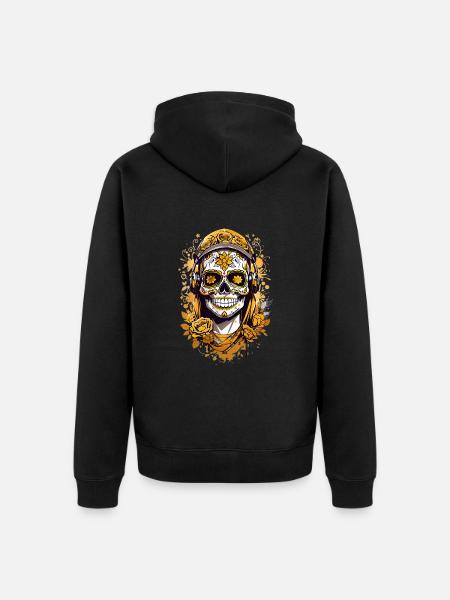 Golden Sugar Skull - Unisex Premium Organic Zip Hoodie - black