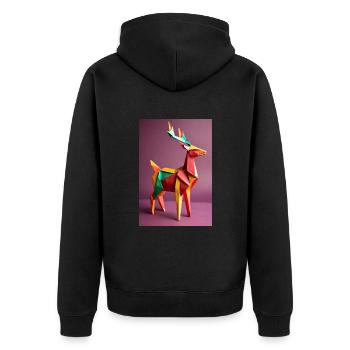 Geweih-Majestät: Origami-Hirsch - Unisex Premium Bio Zip Hoodie - Schwarz - Hinten - Nico (187cm)